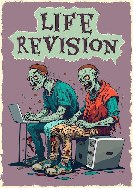 Vecteur illustration de conception dessinée à la main zombie avec slogan typographique pour les indépendants ou les employés