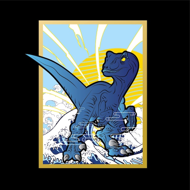 illustration de conception de dinosaure avec fond de style japonais