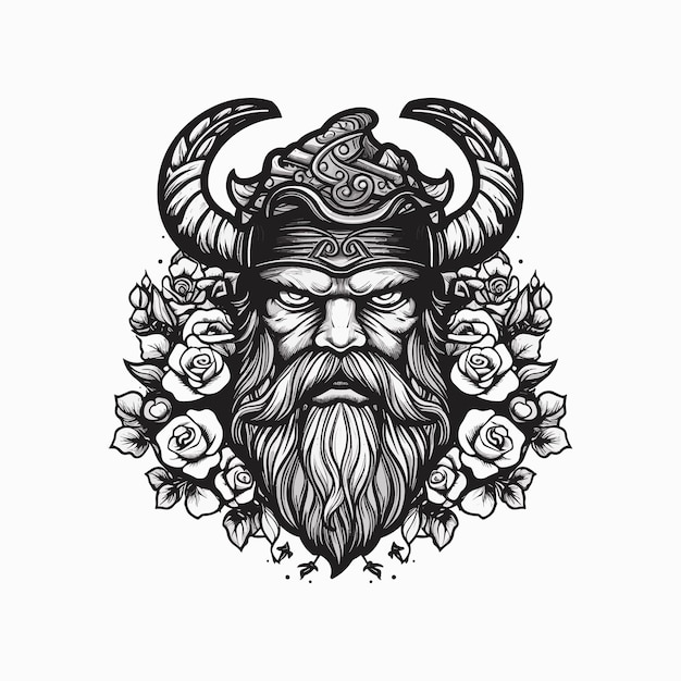Vecteur illustration de conception de logo dessiné à la main guerrier viking