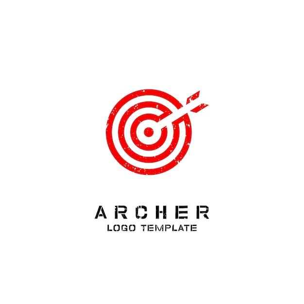 Illustration de conception de logo flèche archer rouge Arrondi vintage rétro vieux symbole vecteur icône idée en grain