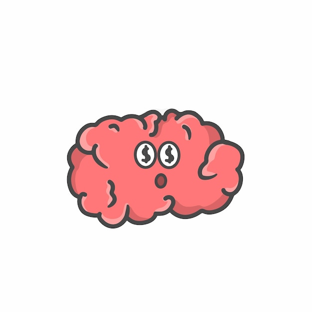 Illustration de conception de modèle de vecteur de dessin animé plat de personnage de cerveau mignon