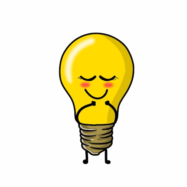 Illustration de conception de modèle de vecteur de personnage d'ampoule mignonne timide