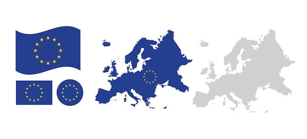 Vecteur illustration de conception plate du drapeau et de la carte de l'europe à vecteur libre