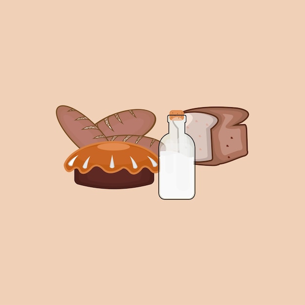 illustration de conception pour les produits alimentaires de base, le pain et le lait
