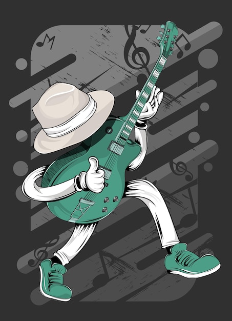 Vecteur illustration de conception de tshirt de guitare classique de dessin animé
