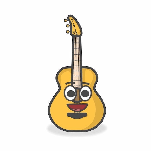 Illustration De Conception De Vecteur De Dessin Animé Plat De Personnage Mignon De Guitare