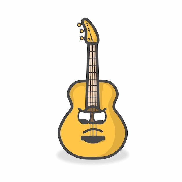 Illustration de conception de vecteur de dessin animé plat de personnage mignon de guitare