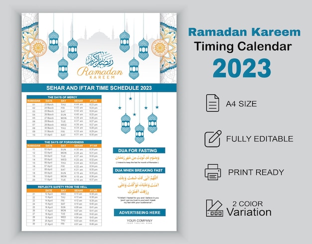 conception du calendrier du ramadan 2023. modèle de maquette de