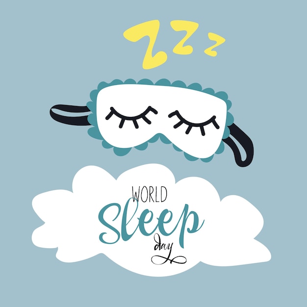 Vecteur illustration de la conception vectorielle de la journée mondiale du sommeil un bandeau pour dormir dort le nuage