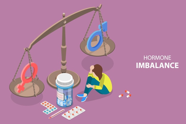 Illustration conceptuelle 3D isométrique à vecteur plat du déséquilibre hormonal