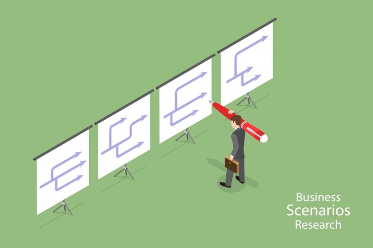 Vecteur illustration conceptuelle du scénario d'affaires par vecteur plat isométrique 3d