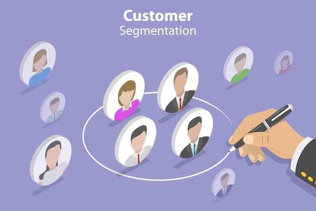 D Illustration Conceptuelle Du Vecteur Plat Isométrique De La Segmentation Des Clients Et De L'attraction De Nouveaux Clients