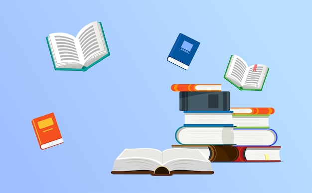Illustration conceptuelle de l'éducation et des connaissances en lecture Modèle d'encyclopédie de la littérature ebook pour la publicité de la boutique de livres