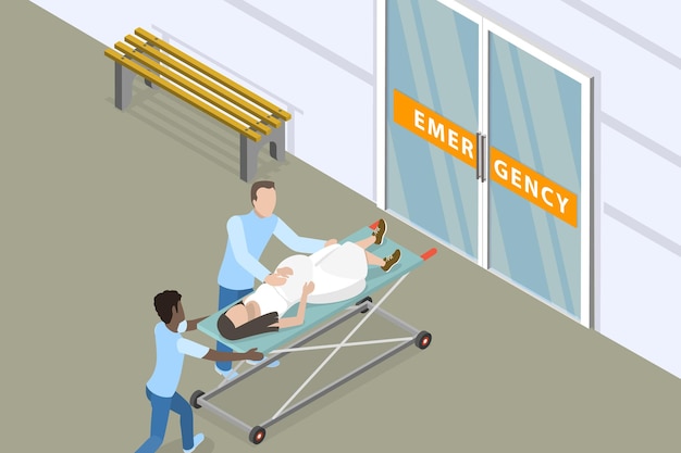 D illustration conceptuelle de vecteur plat isométrique d'une situation d'urgence d'accouchement urgent