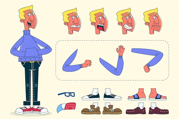 Illustration de constructeur de personnage de dessin animé rétro dessiné à la main
