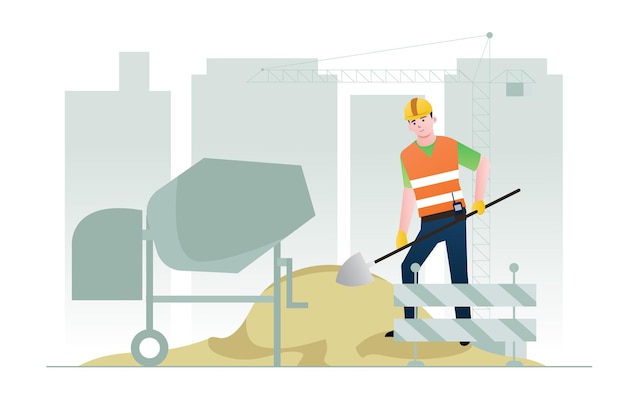 Vecteur illustration-de-construction-worker-en remuant-ciment