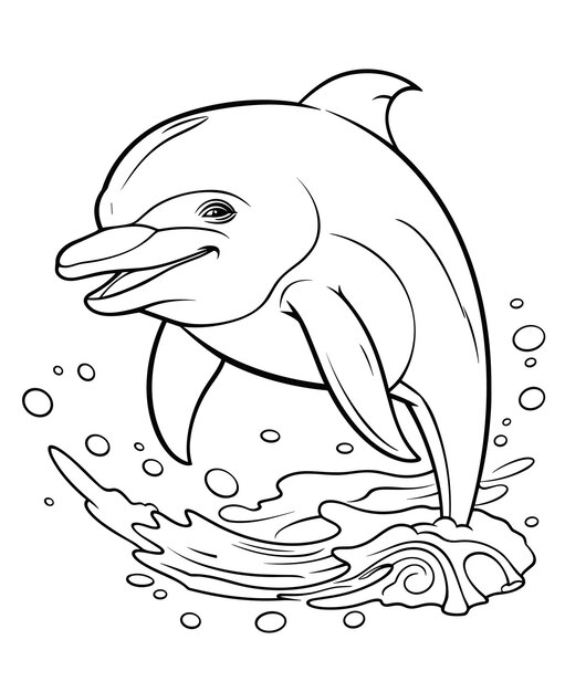 Vecteur illustration de contour animal dessiné à la main pages à colorier de dauphin mignon pour les enfants noir et blanc