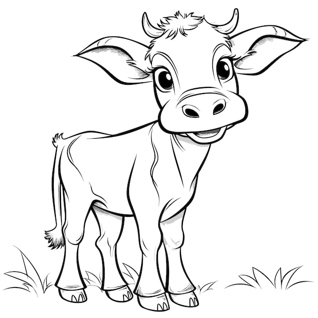 Illustration De Contour Animal Dessiné à La Main Pages à Colorier De Vache Mignonne Pour Les Enfants