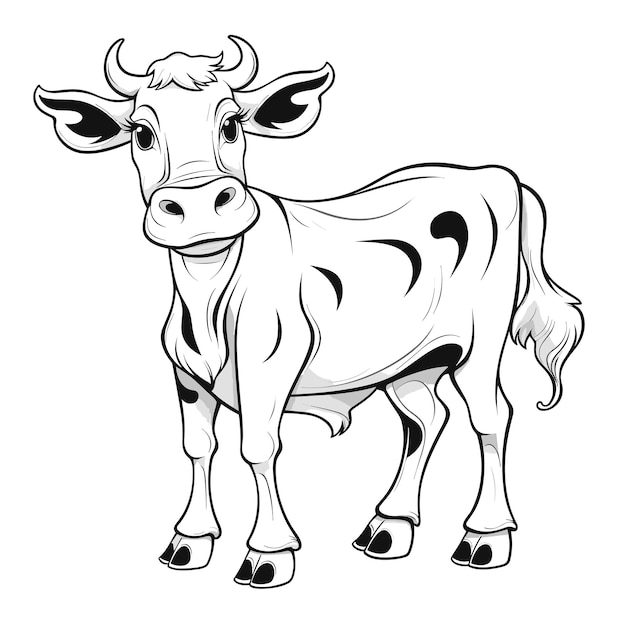 Vecteur illustration de contour animal dessiné à la main pages à colorier de vache mignonne pour les enfants