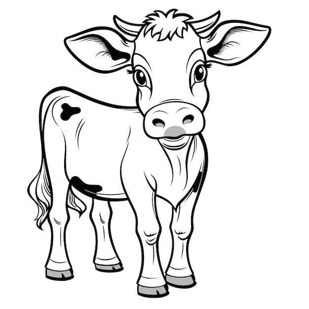 Vecteur illustration de contour animal dessiné à la main pages à colorier de vache mignonne pour les enfants