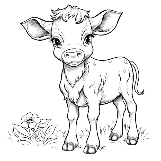 Vecteur illustration de contour animal dessiné à la main pages à colorier de vache mignonne pour les enfants