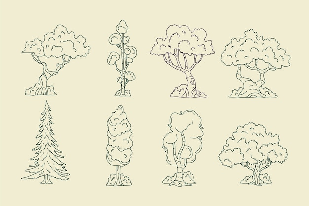 Illustration De Contour D'arbres Dessinés à La Main