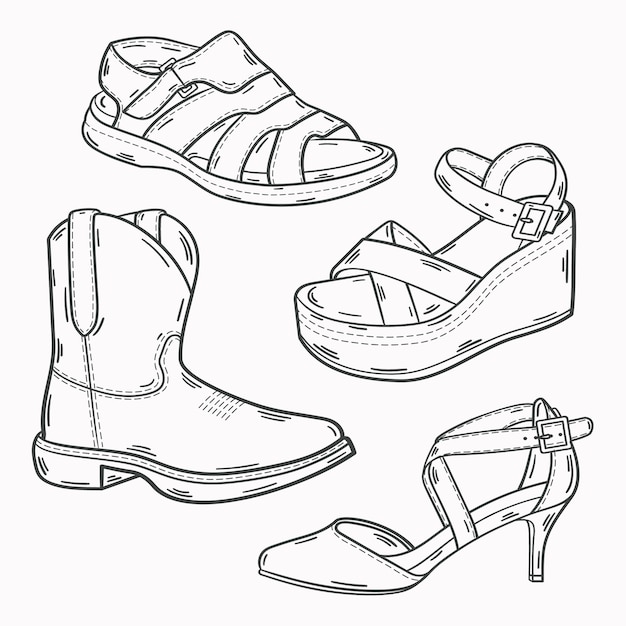 Illustration de contour de chaussure dessinée à la main