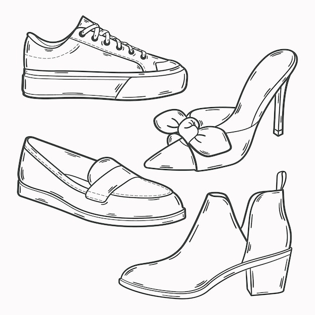 Vecteur illustration de contour de chaussure dessinée à la main