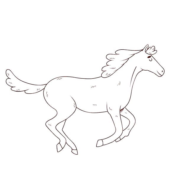 Illustration de contour de cheval dessiné à la main