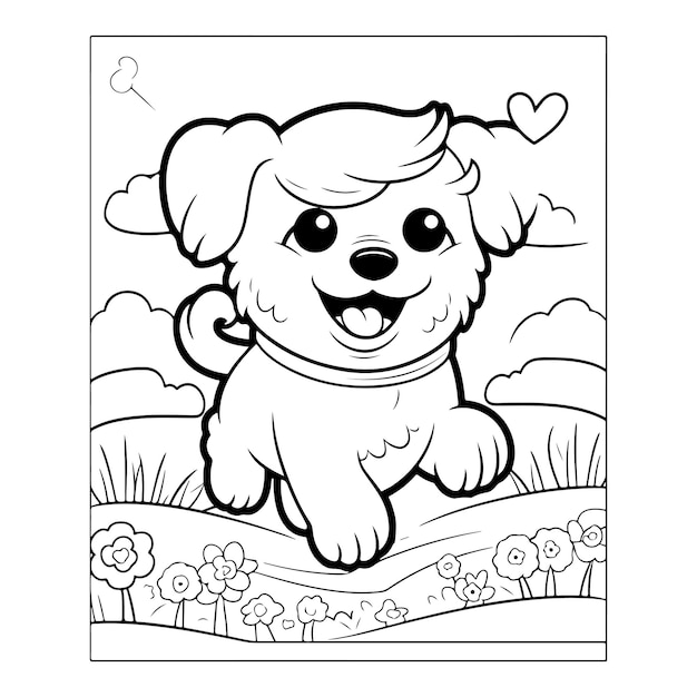 illustration de contour de chien mignon page de coloriage pour les enfants illustration vectorielle de chien à l'extérieur de la maison