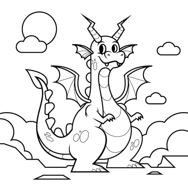 Vecteur illustration de contour de dragon dessiné à la main