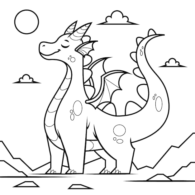 Illustration de contour de dragon dessiné à la main