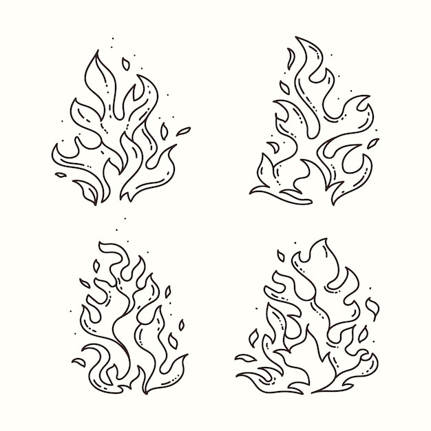 Vecteur illustration de contour de feu dessiné à la main