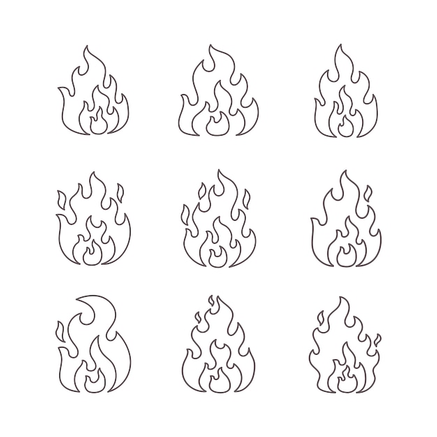 Vecteur illustration de contour de feu dessiné à la main