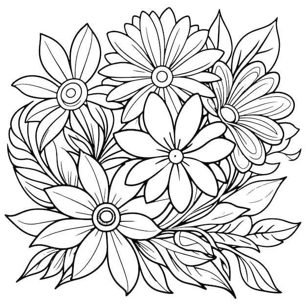 Illustration de contour floral pour enfants, livre de coloration à griffon, vecteur dessiné à la main