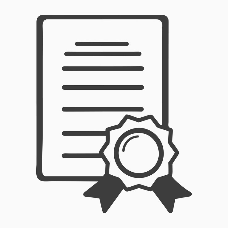 Vecteur illustration en contour noir d'un certificat avec un ruban de prix