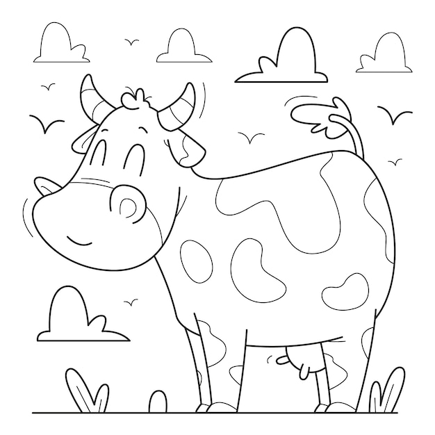 Vecteur illustration de contour de vache dessiné à la main