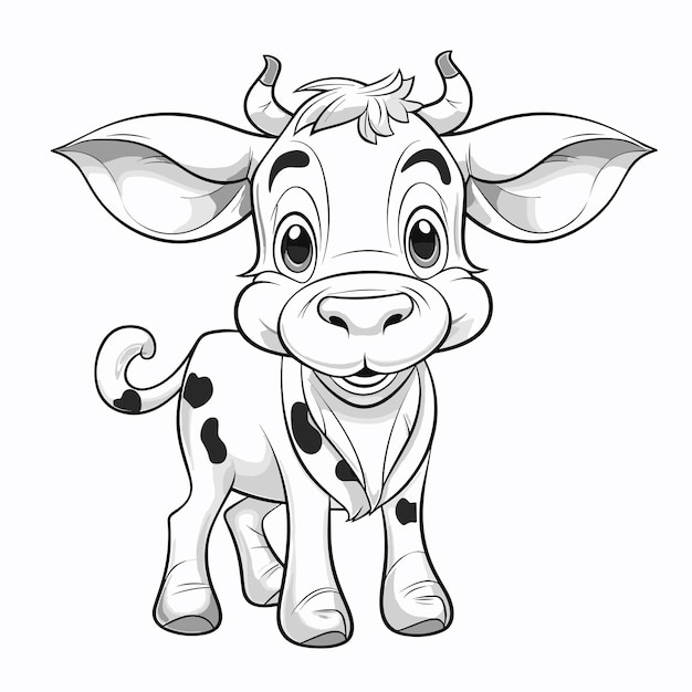Vecteur illustration de contour de vache dessinée à la main pages à colorier de vache mignonne pour les enfants