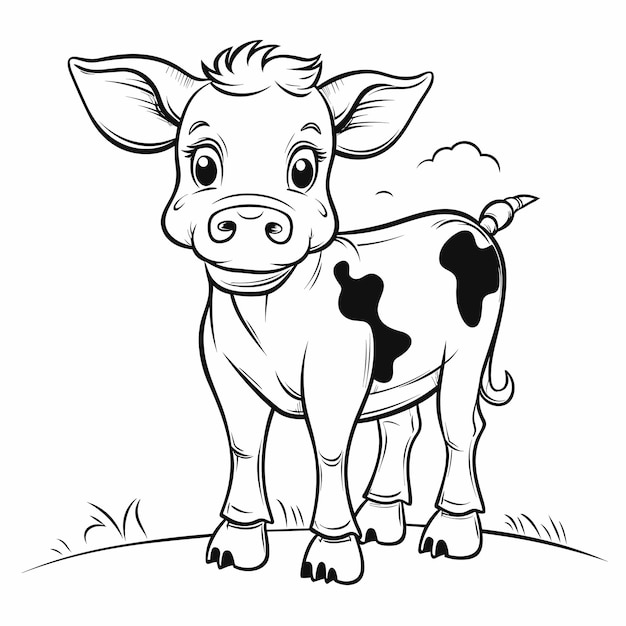 Vecteur illustration de contour de vache dessinée à la main pages à colorier de vache mignonne pour les enfants