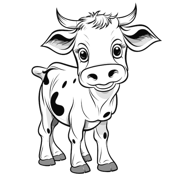 Vecteur illustration de contour de vache dessinée à la main pages à colorier de vache mignonne pour les enfants
