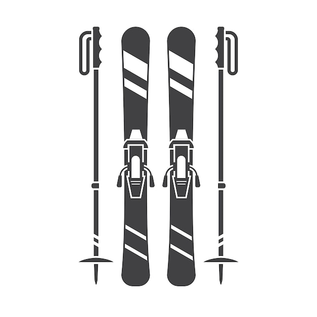 Vecteur illustration des contours des skis de montagne et des bâtons de ski icônes vectorielles de silhouette de ski freeride