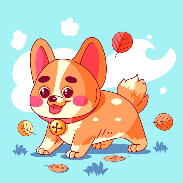 Vecteur illustration de corgi de dessin animé dessiné à la main