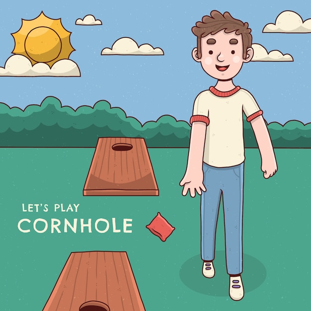 Illustration de cornhole design plat dessiné à la main