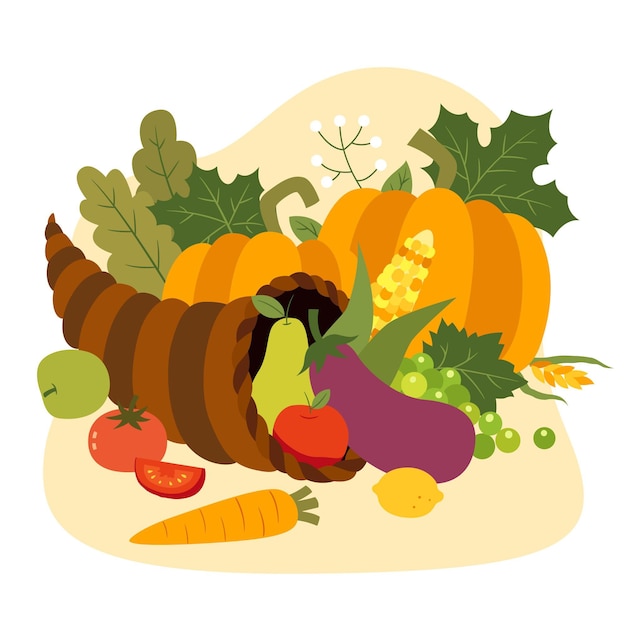 Illustration de cornucopie plate dessinée à la main