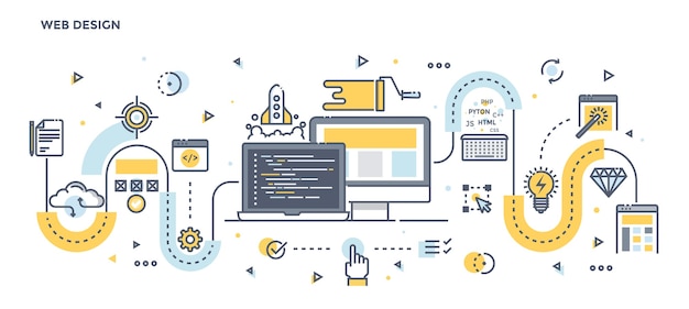 Illustration de couleur de ligne plate moderne Concept de conception Web