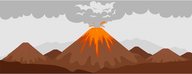Vecteur illustration de couleur plate éruption volcanique