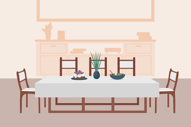 Vecteur illustration de couleur plate de salle à manger de luxe. ménage contemporain confortable.