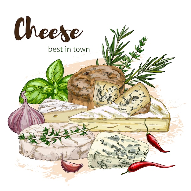 Illustration Couleur Réaliste Croquis De Mozzarella