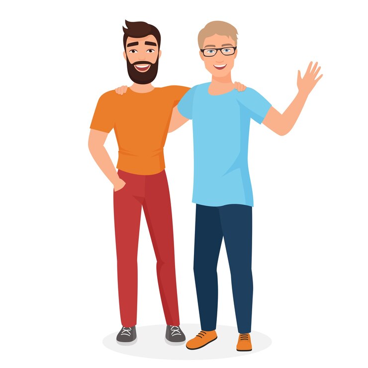 Vecteur illustration de couple garçon garçons meilleurs amis. heureux les gars adolescents dans une étreinte amicale