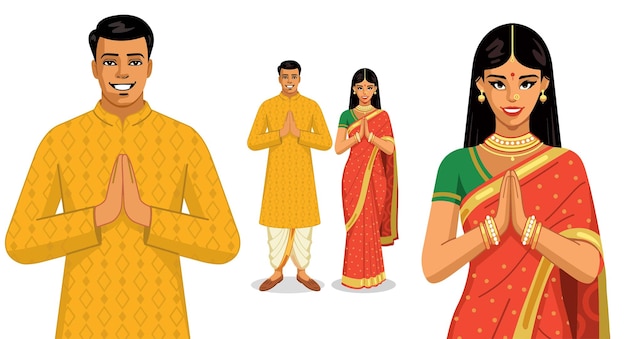 Illustration D'un Couple Indien En Costume Traditionnel Indien.